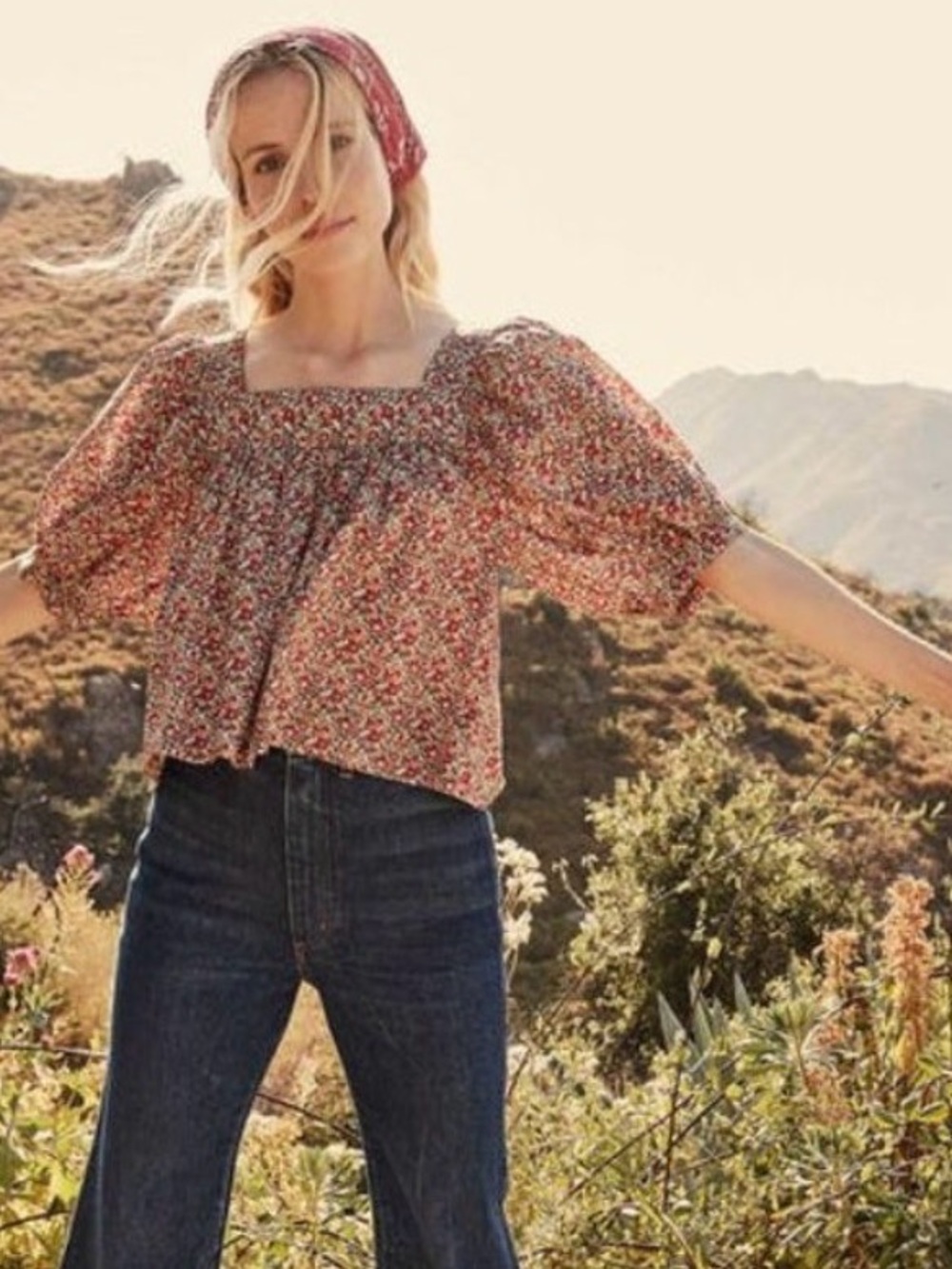 DÔEN x Liberty Skyla Betsy Ann Floral Puff Sleeve Square Neck Top XS